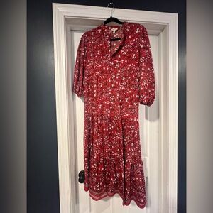 Max Studio Red Floral Long Sleeve Dress